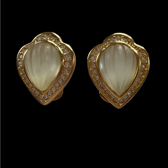 Christian Dior signed vintage glass Gold teardrop w/ Swarovski Crystals - Picture 3 of 6